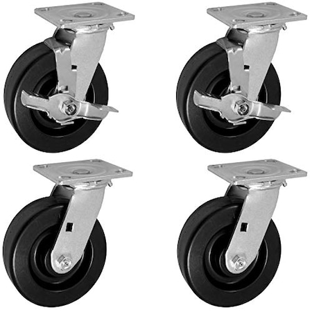 Casterhq 8"x2", 2 Swivel CASTERS W/ Brakes And 2 SWIVELS, PHENOL, PK4 HD-SC8-PHASB6